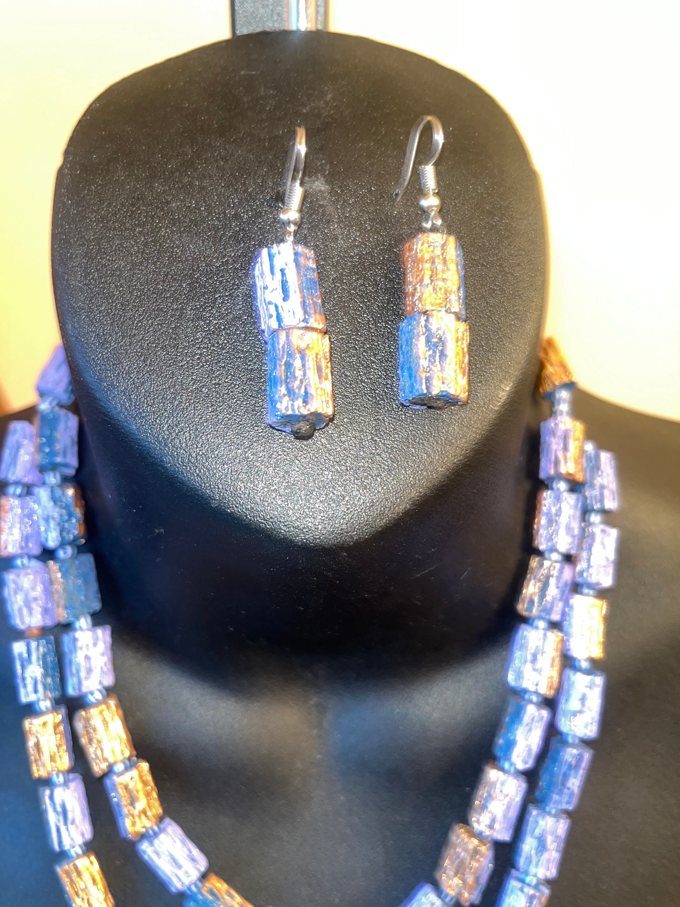 African Wooden Necklace and Earring Set