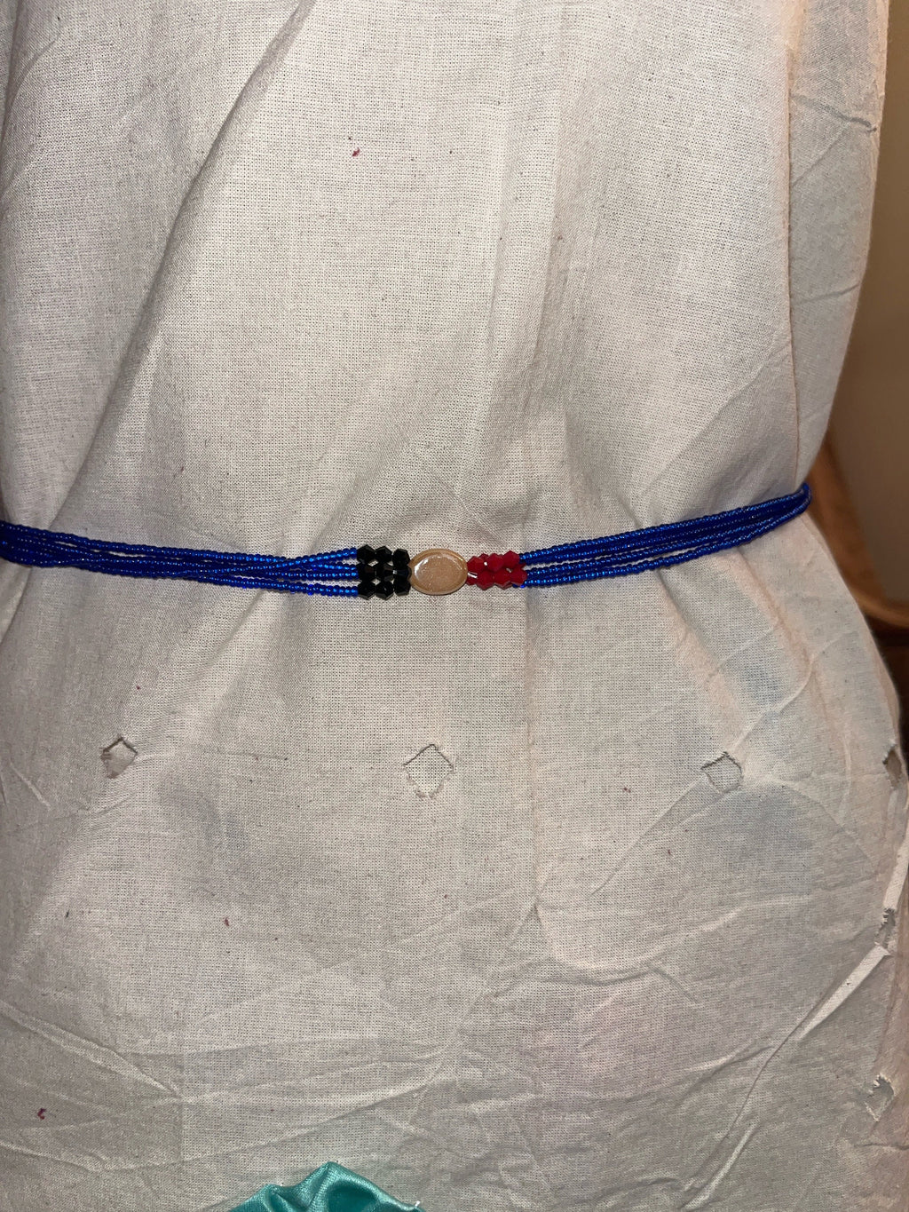 WAIST Beads Blue/Red/Peach Beaded West African