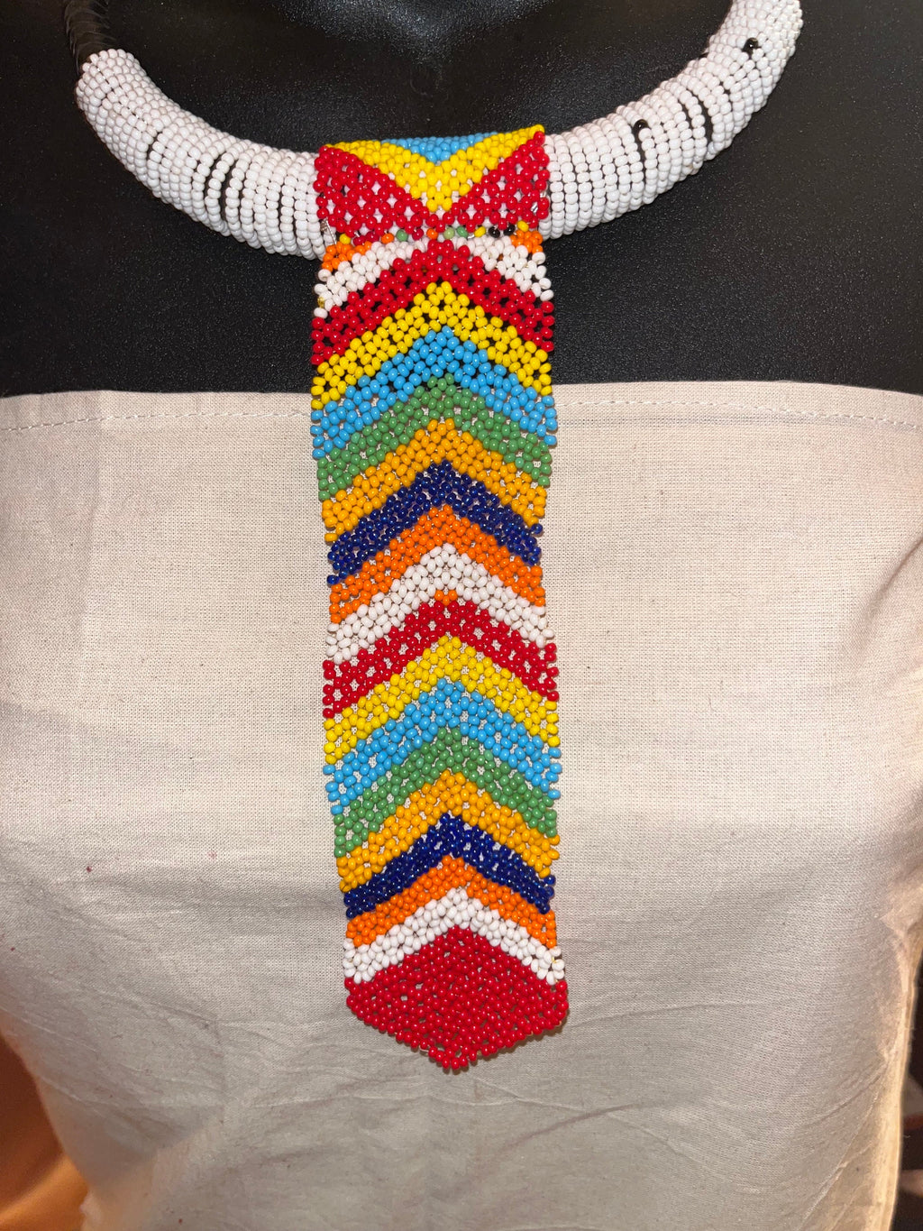 African Multicolor Leather Beaded Necklace