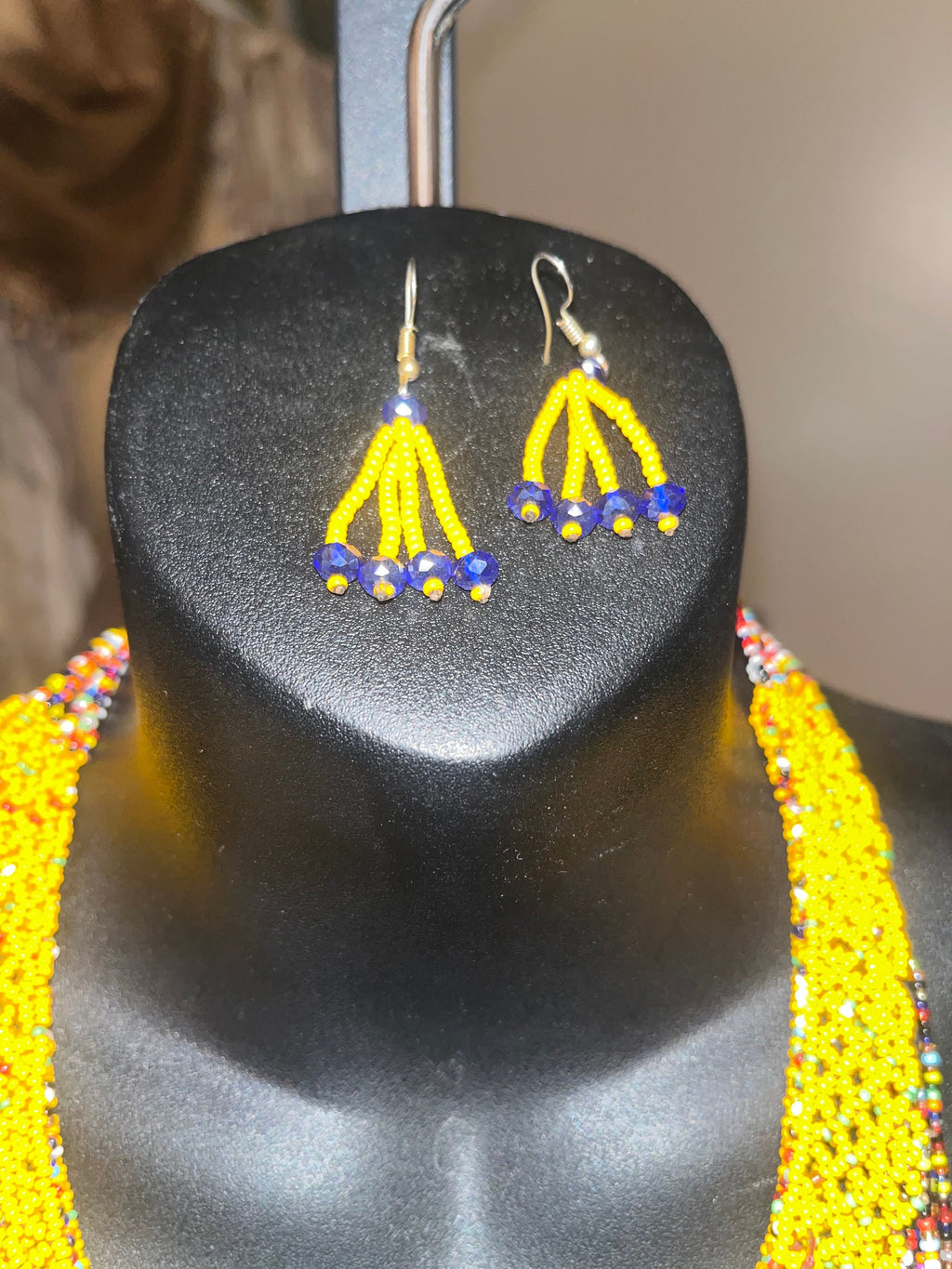 African Multicolor Beaded and Wooden Necklace and Earring Set