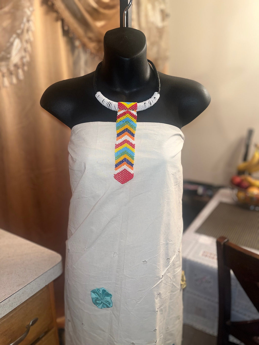 African Multicolor Leather Beaded Necklace