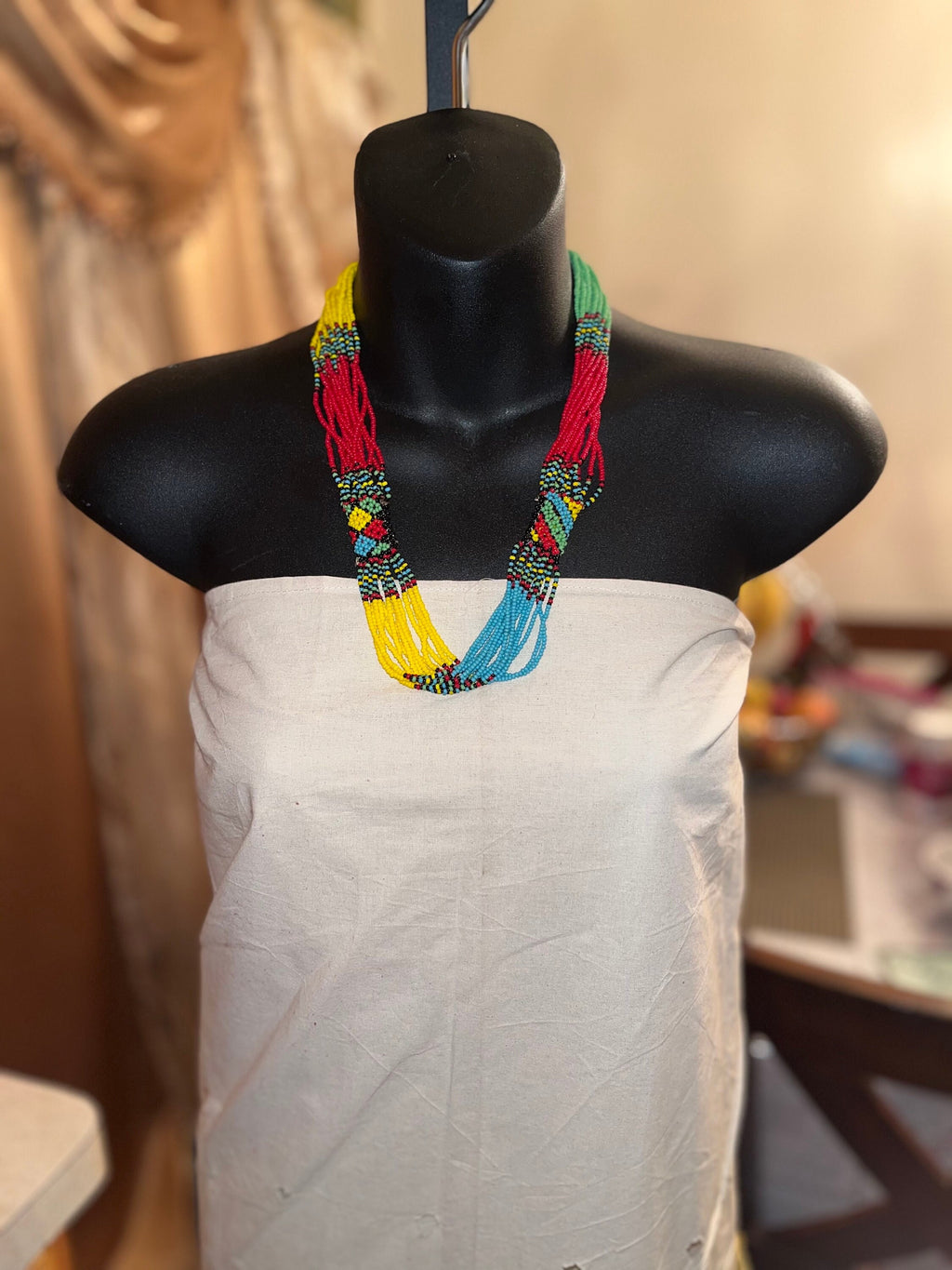 African Multicolor Twisted Beaded Necklace and Earring Set