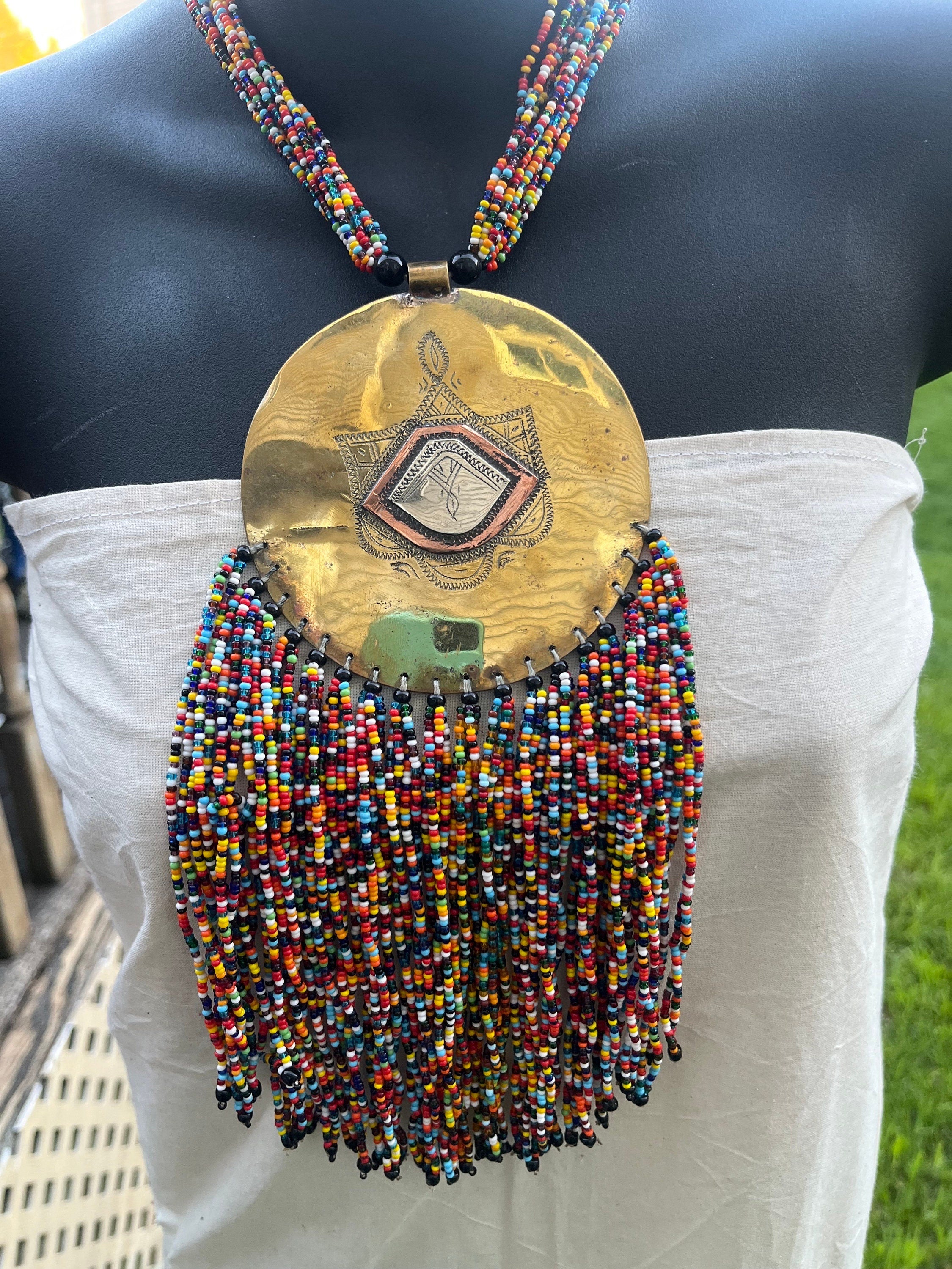 Tuareg Beaded and Circle Brass Necklace