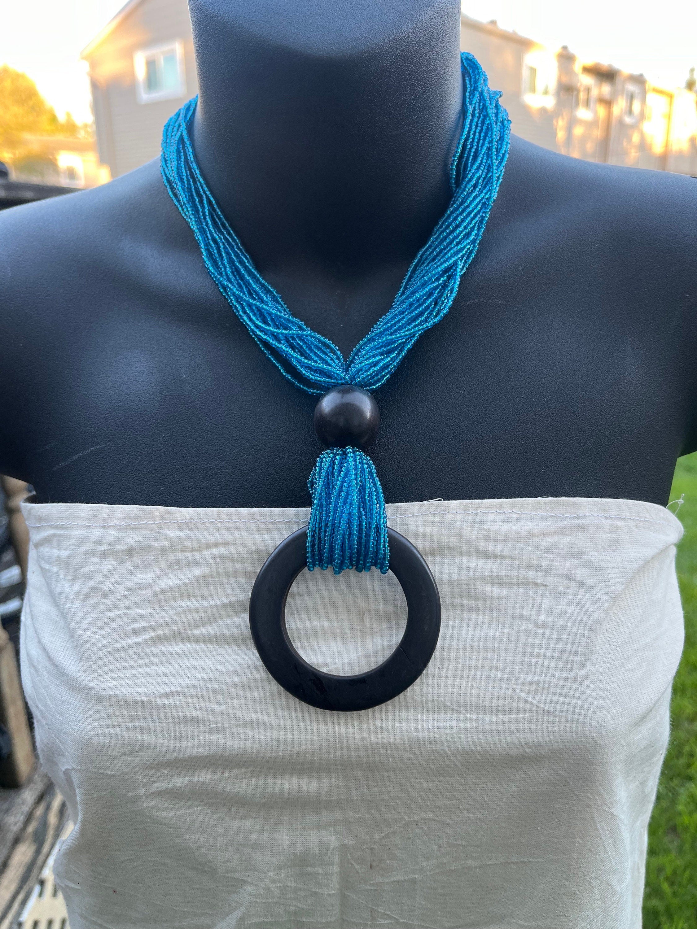Tuareg Blue Beaded and Wooden Necklace