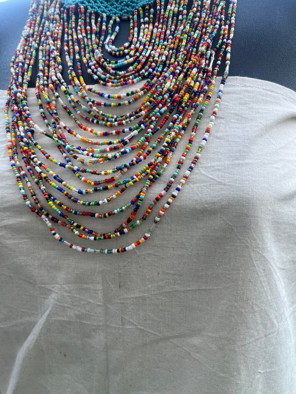 African Blue and Multicolor Leather Beaded Necklace and Earring Set