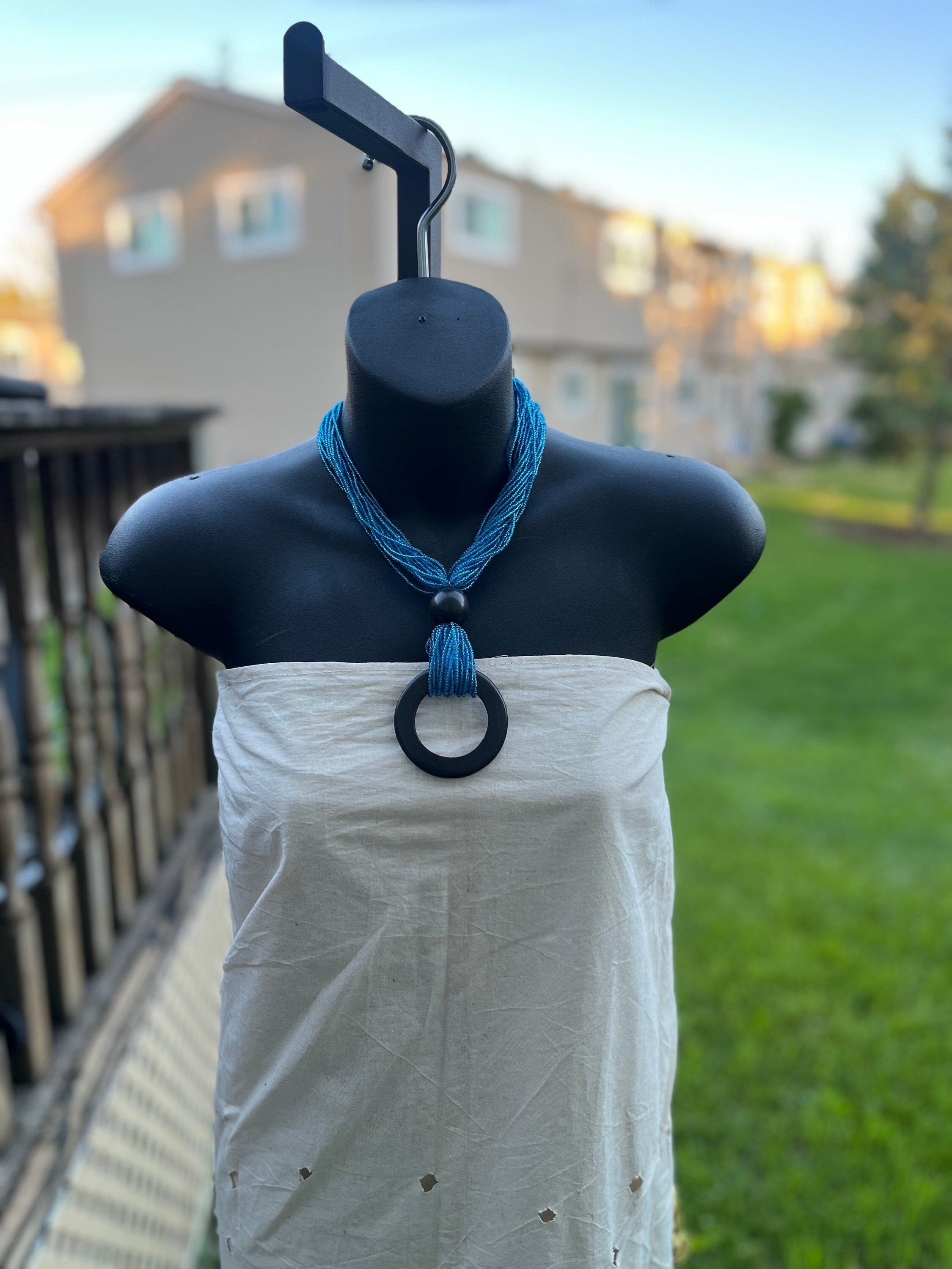 Tuareg Blue Beaded and Wooden Necklace