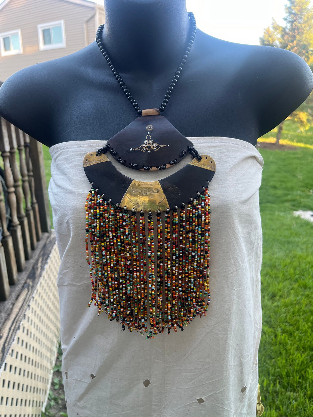Tuareg Wooden Beaded Brass Necklace