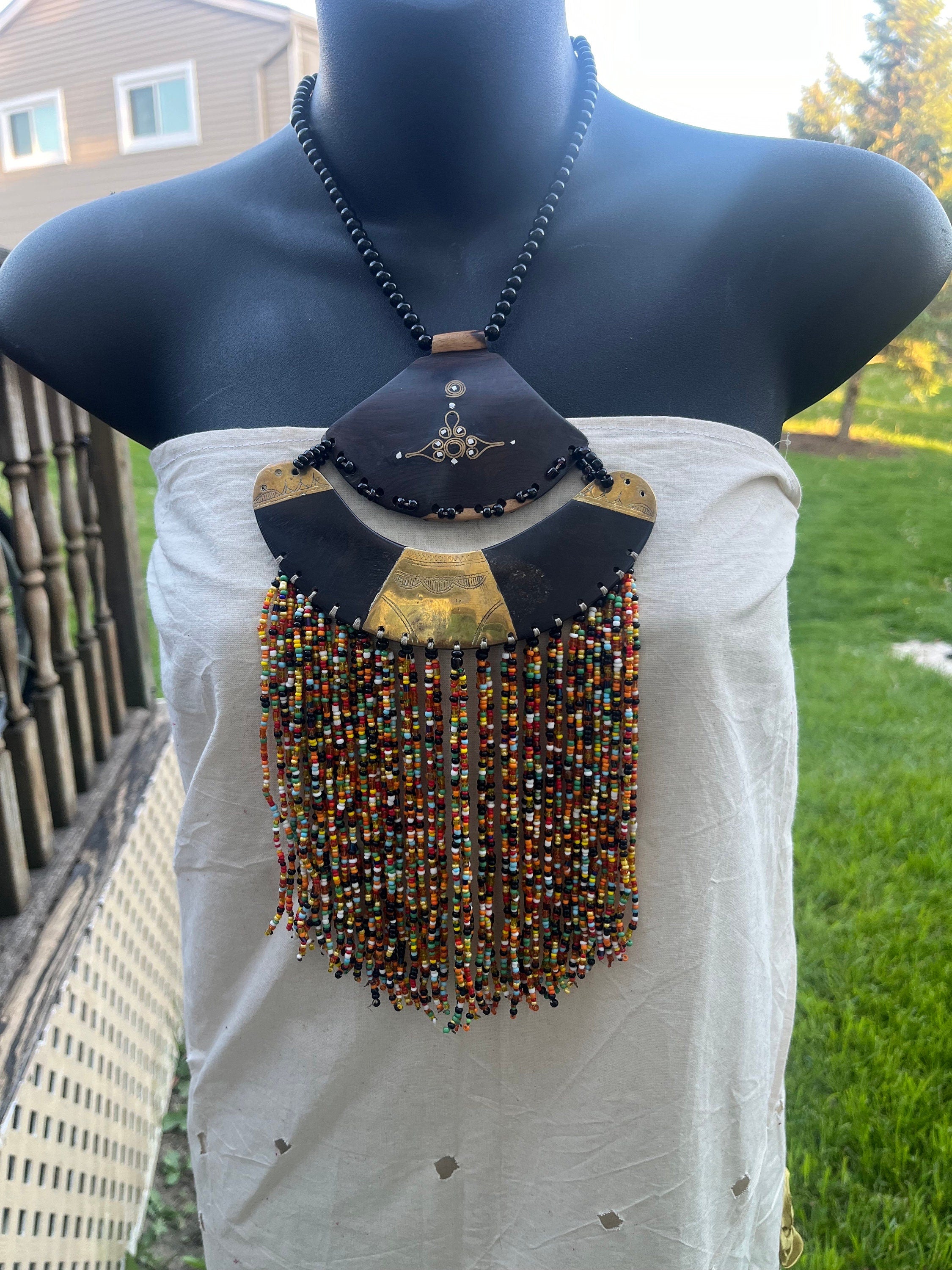 Tuareg Wooden Beaded Brass Necklace
