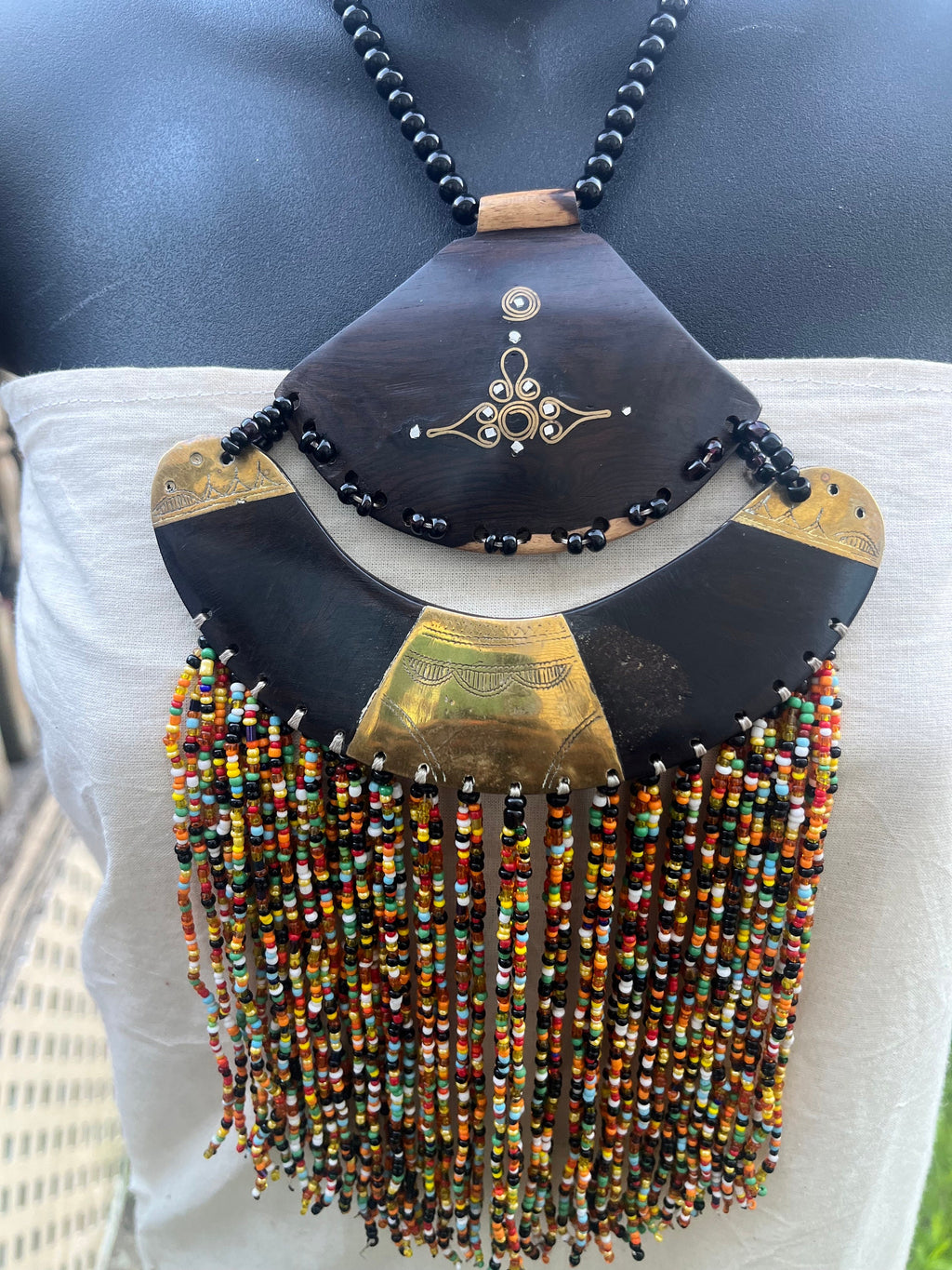 Tuareg Wooden Beaded Brass Necklace