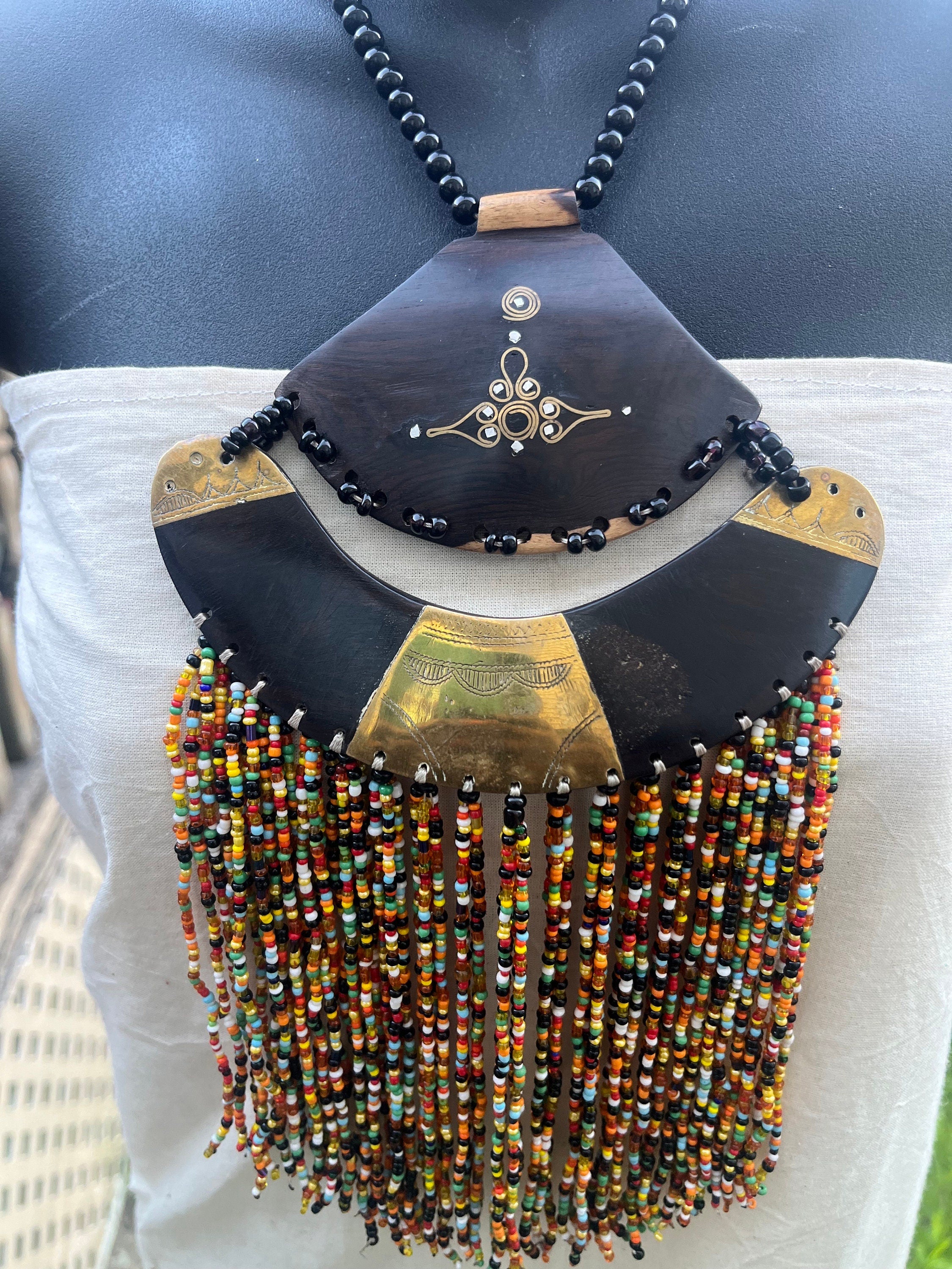 Tuareg Wooden Beaded Brass Necklace