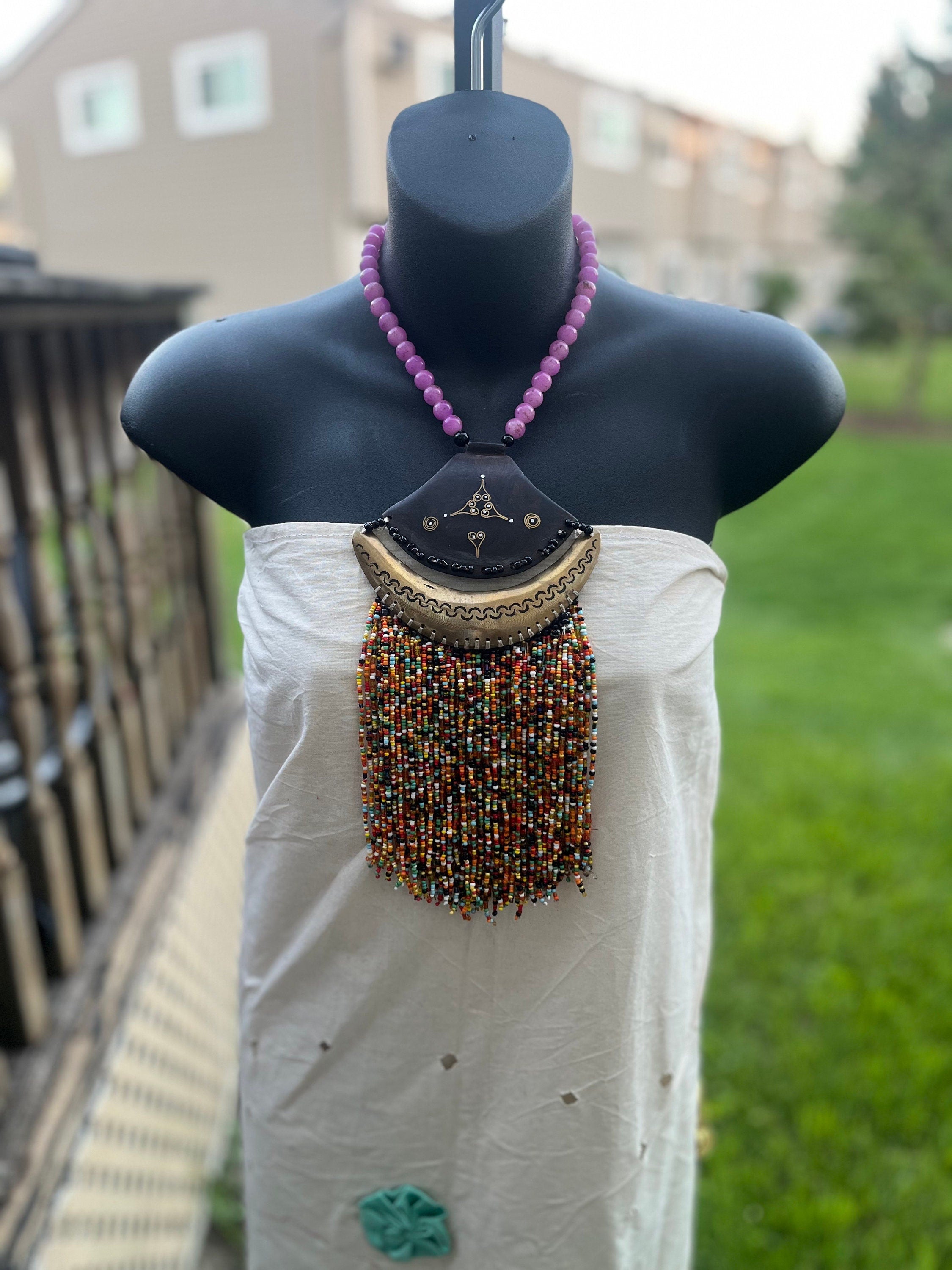 Tuareg Wooden Beaded Brass Necklace