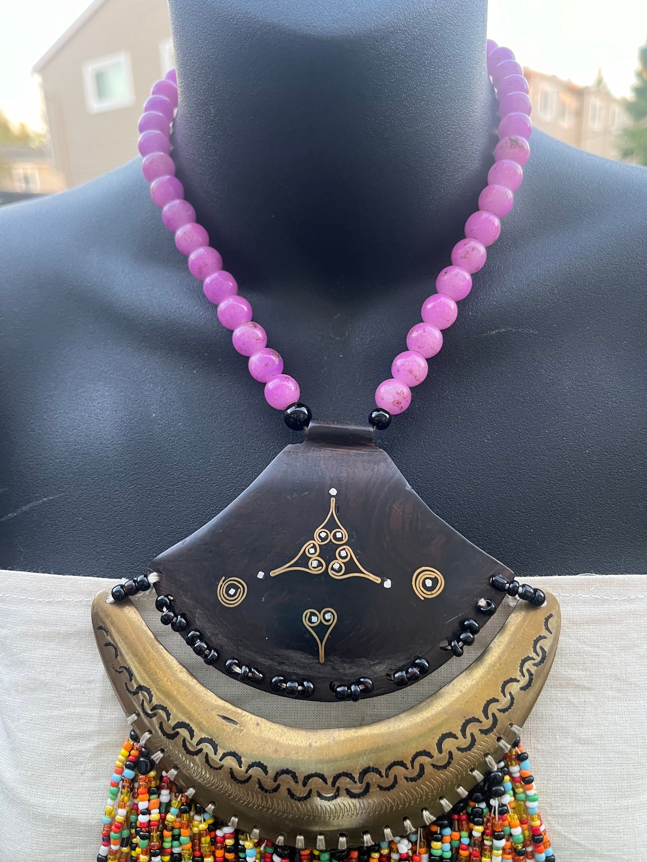 Tuareg Wooden Beaded Brass Necklace