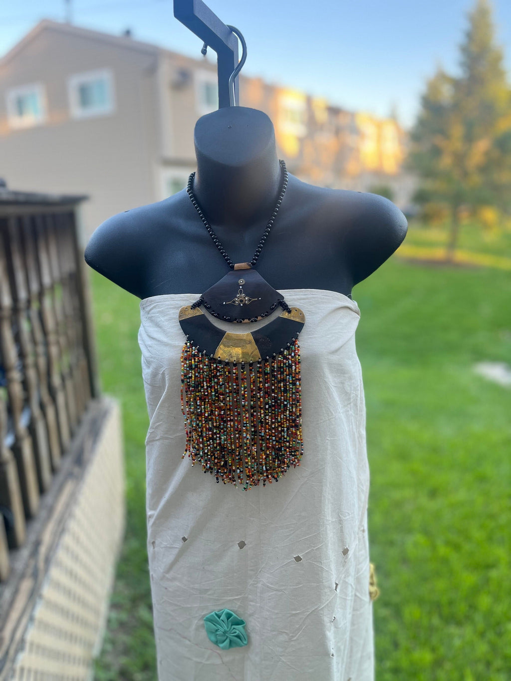 Tuareg Wooden Beaded Brass Necklace