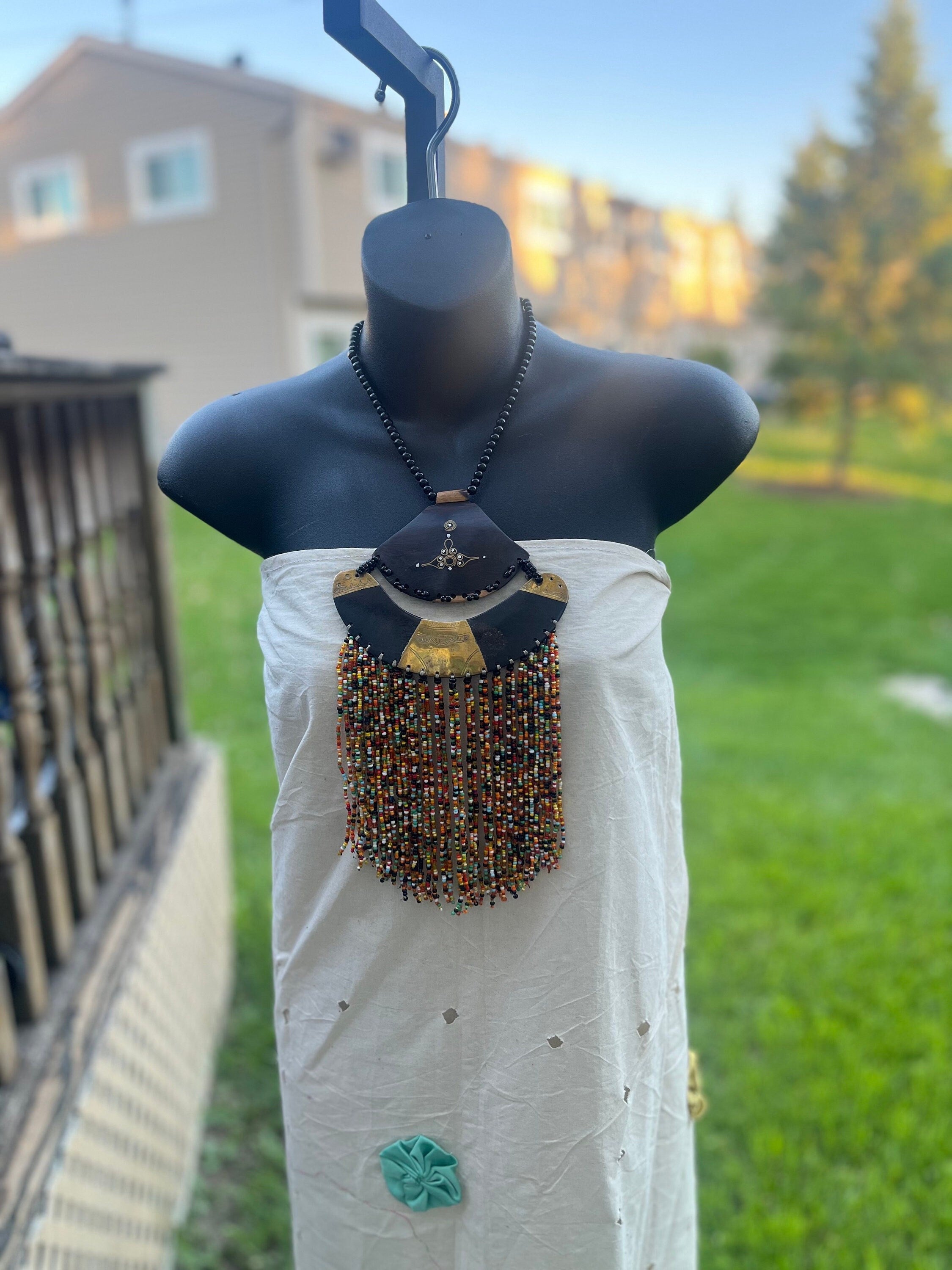 Tuareg Wooden Beaded Brass Necklace