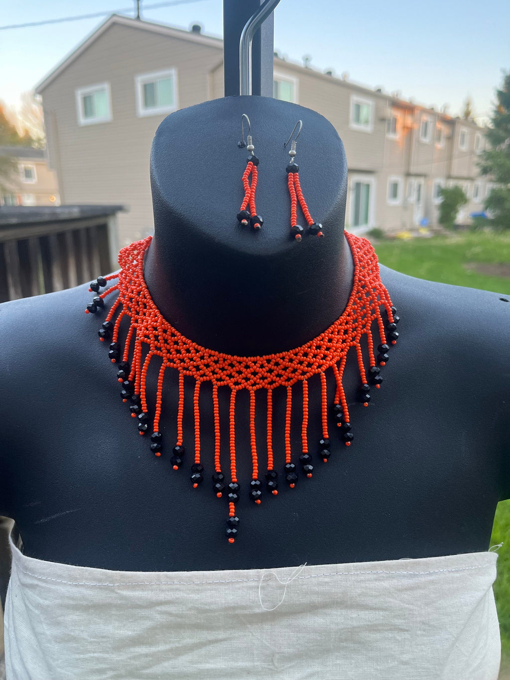 African Collar Beaded Necklace and Earring Set