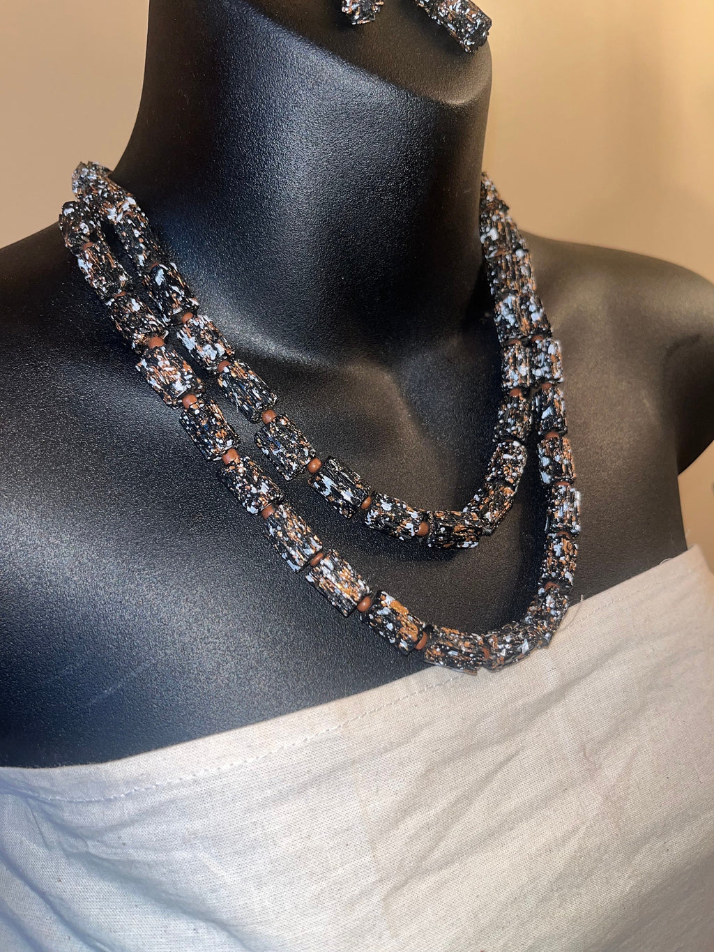 African Wooden Necklace and Earring Set