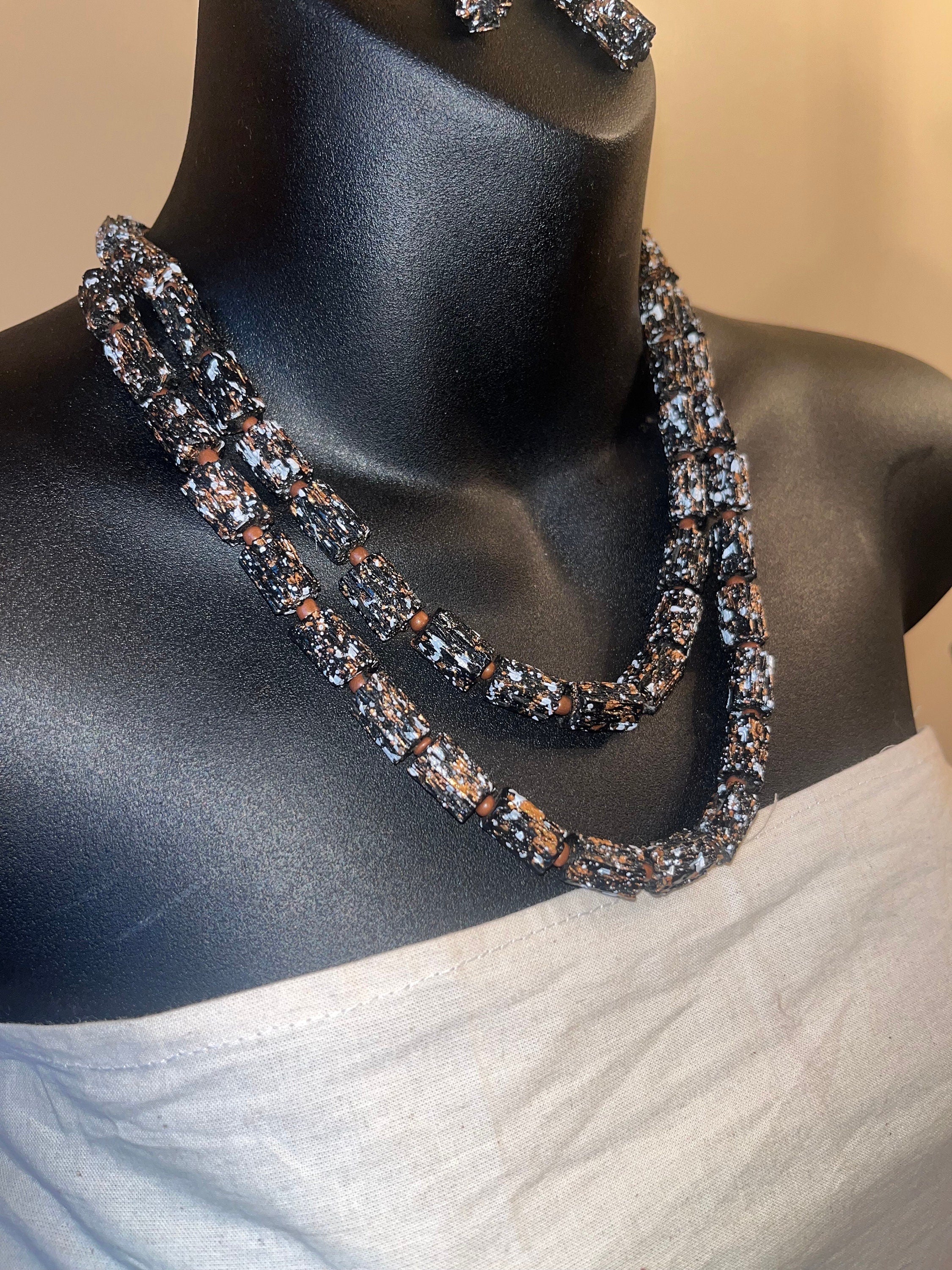 African Wooden Necklace and Earring Set