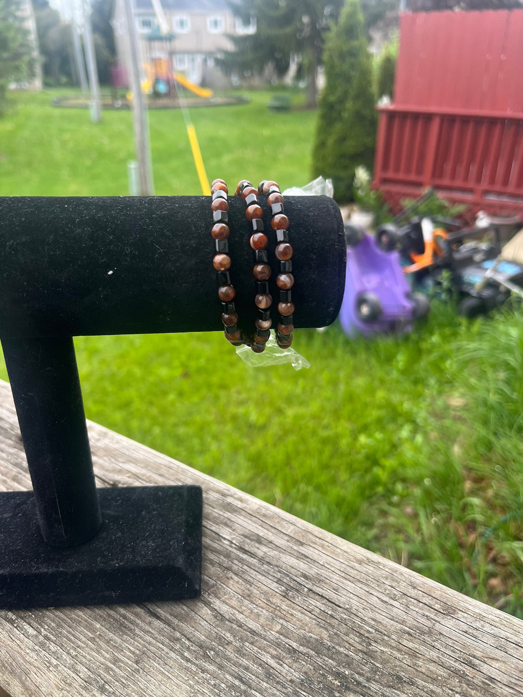 Traditional Beaded bracelet Dark Chestnut and Noir