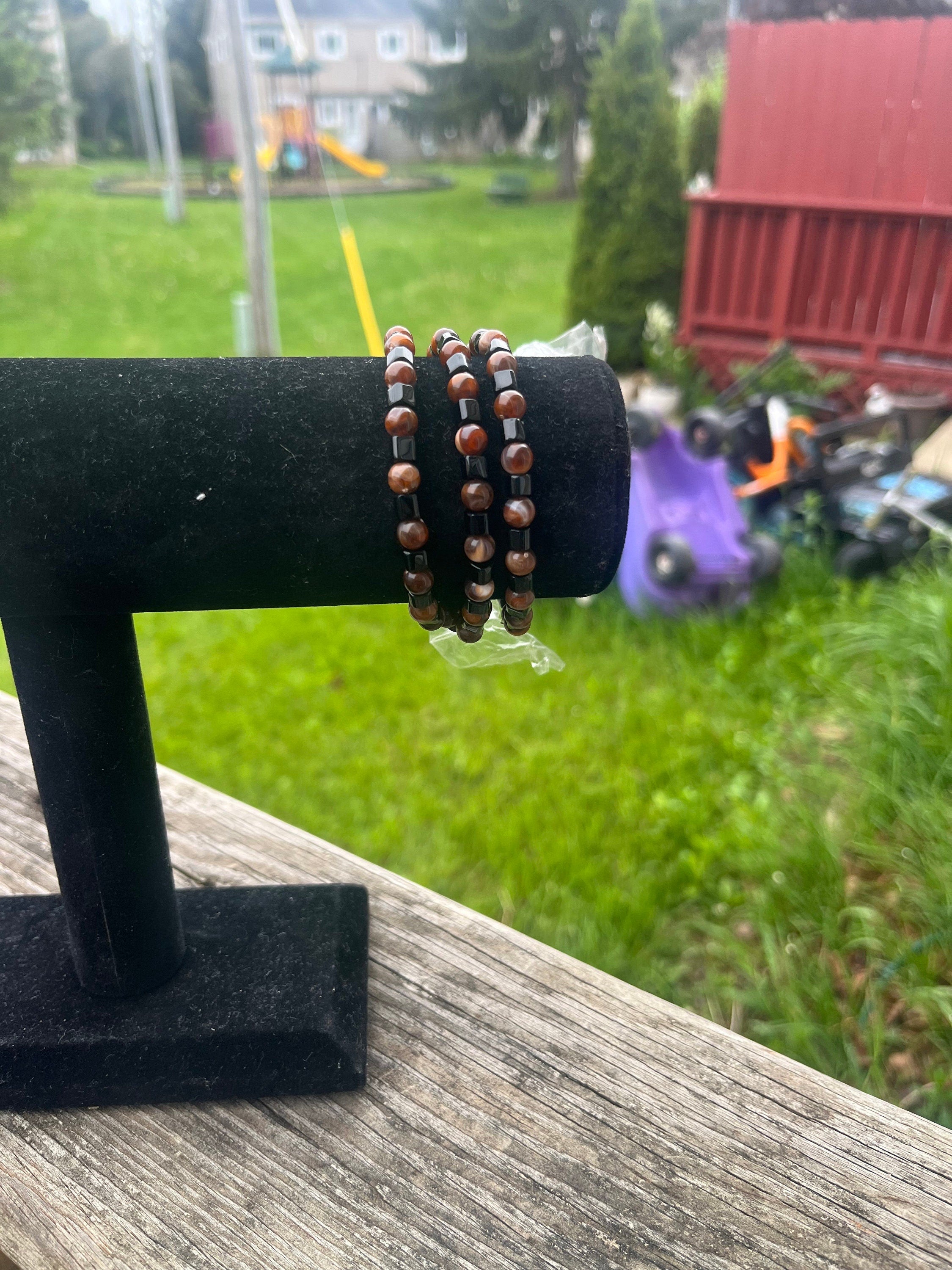 Traditional Beaded bracelet Dark Chestnut and Noir
