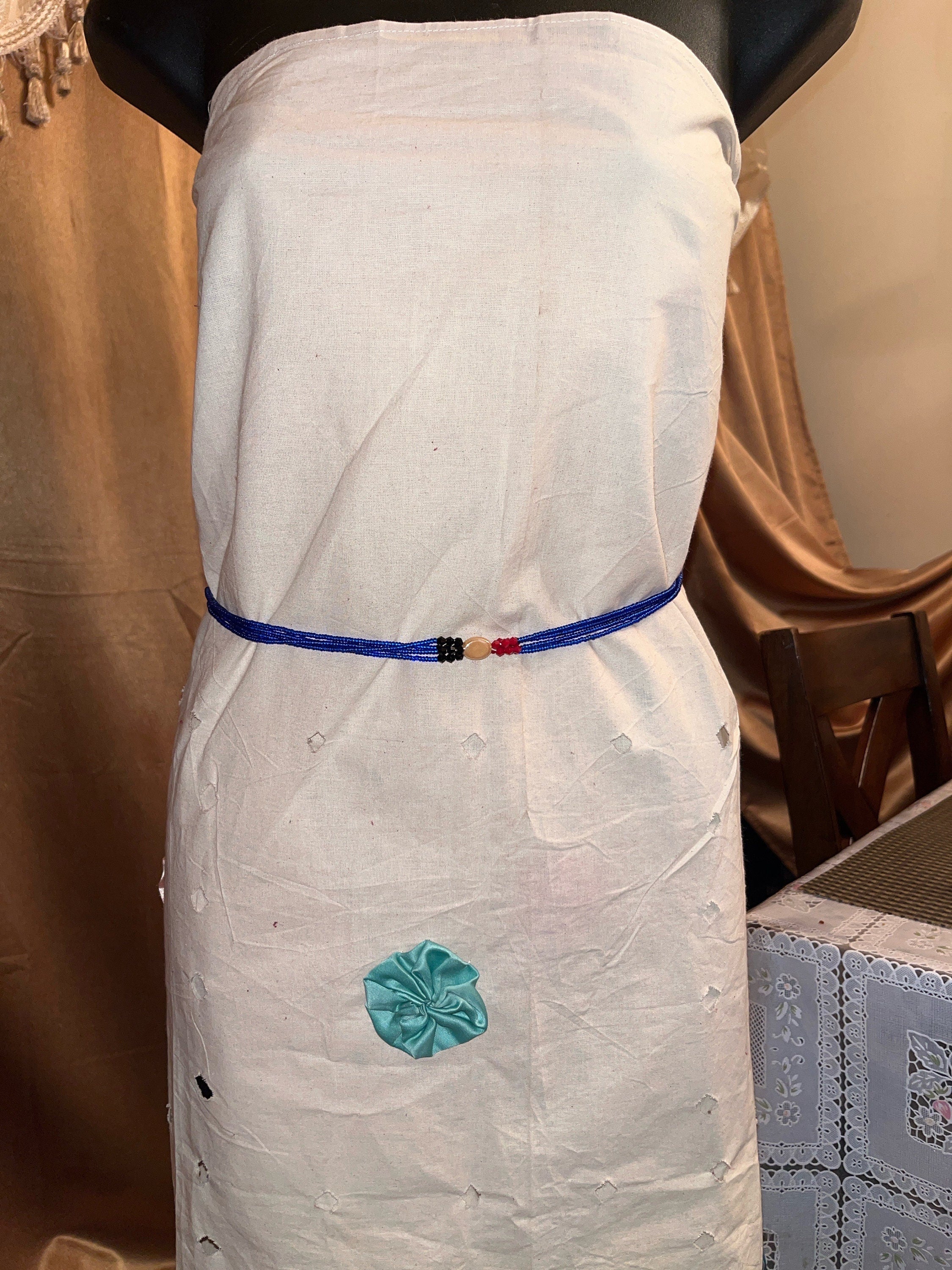 WAIST Beads Blue/Red/Peach Beaded West African