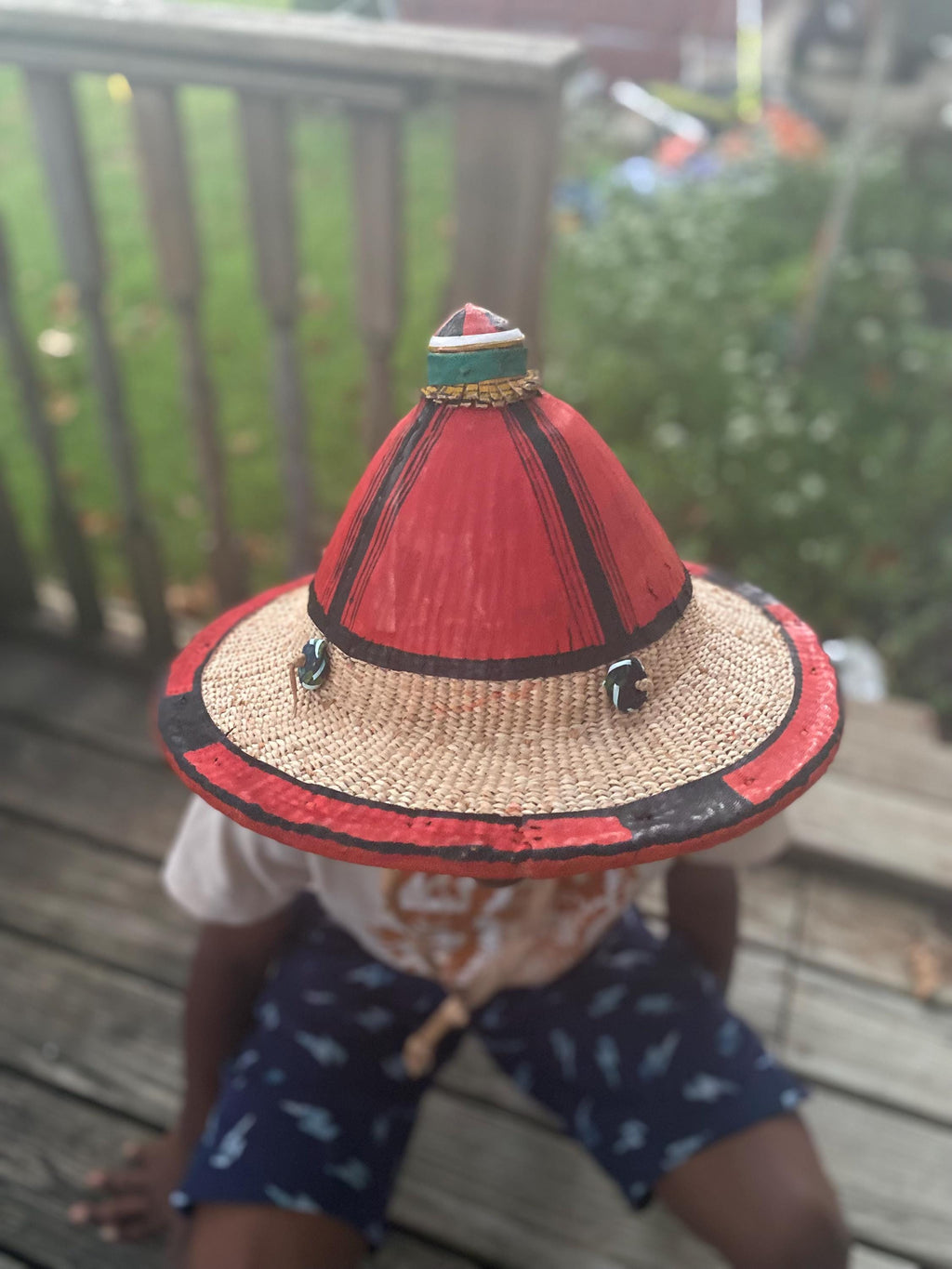 Authentic  Handmade Fulani Leather Conical Straw Hat