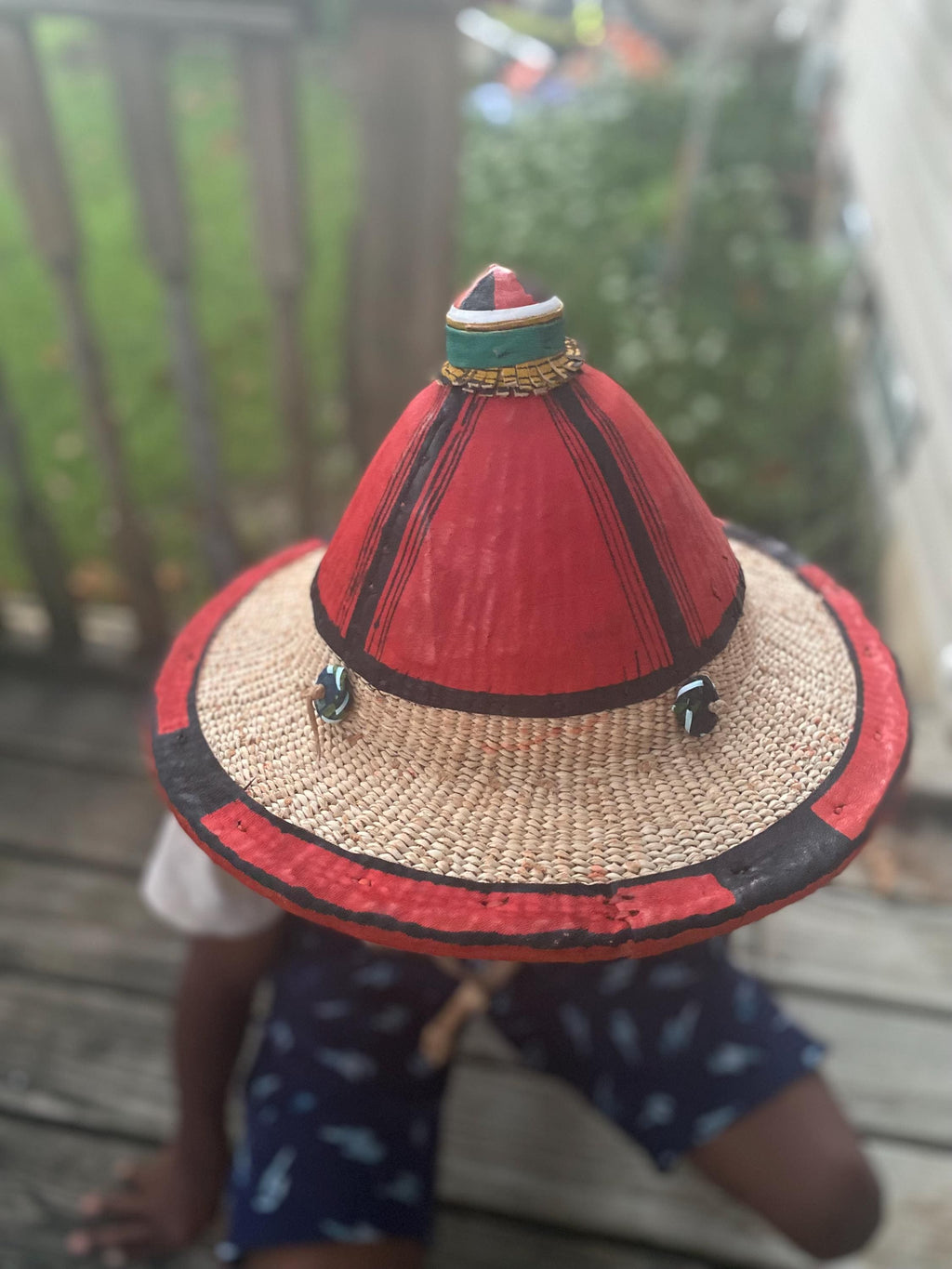 Authentic  Handmade Fulani Leather Conical Straw Hat