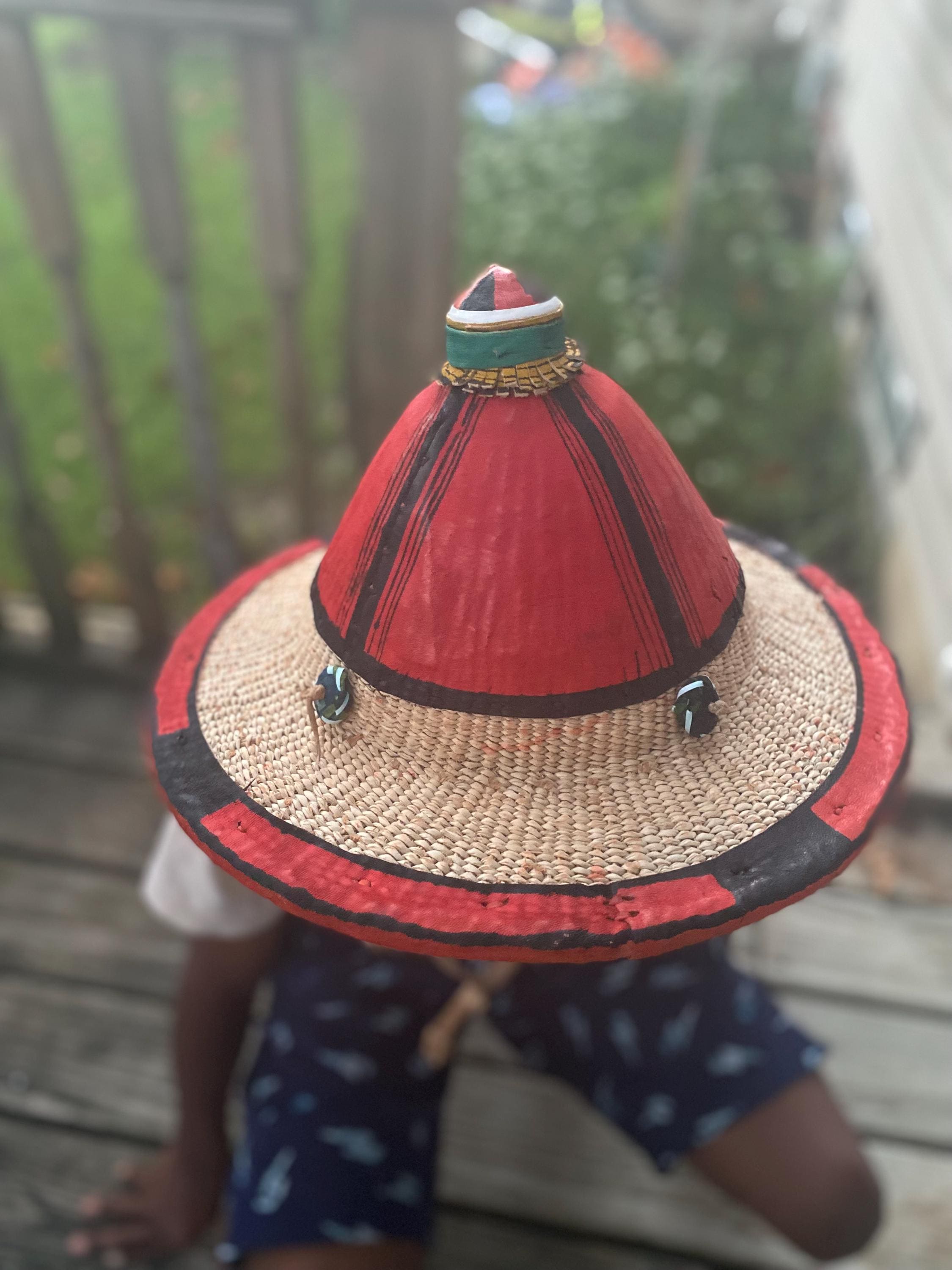 Authentic  Handmade Fulani Leather Conical Straw Hat