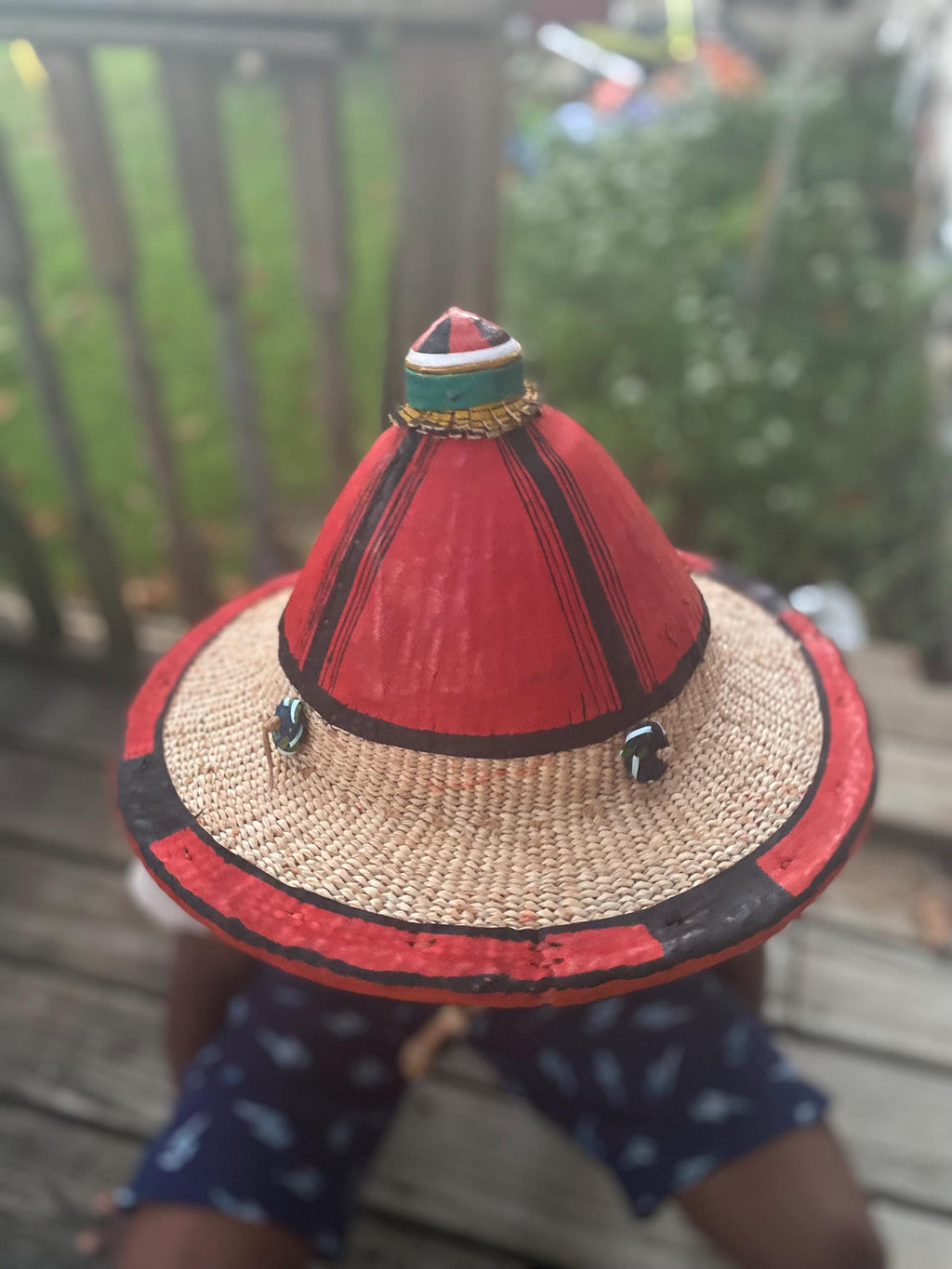 Authentic  Handmade Fulani Leather Conical Straw Hat