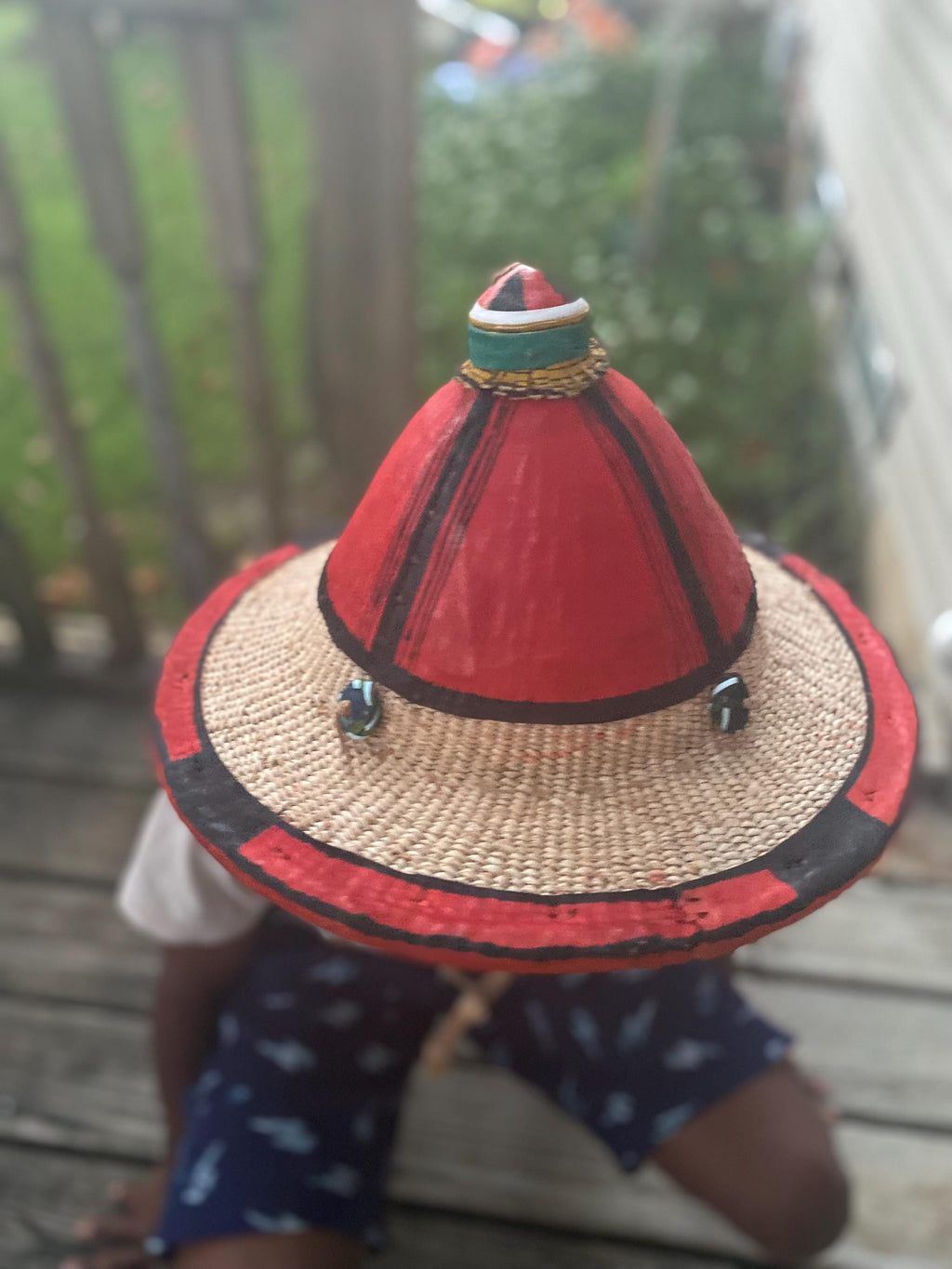 Authentic  Handmade Fulani Leather Conical Straw Hat