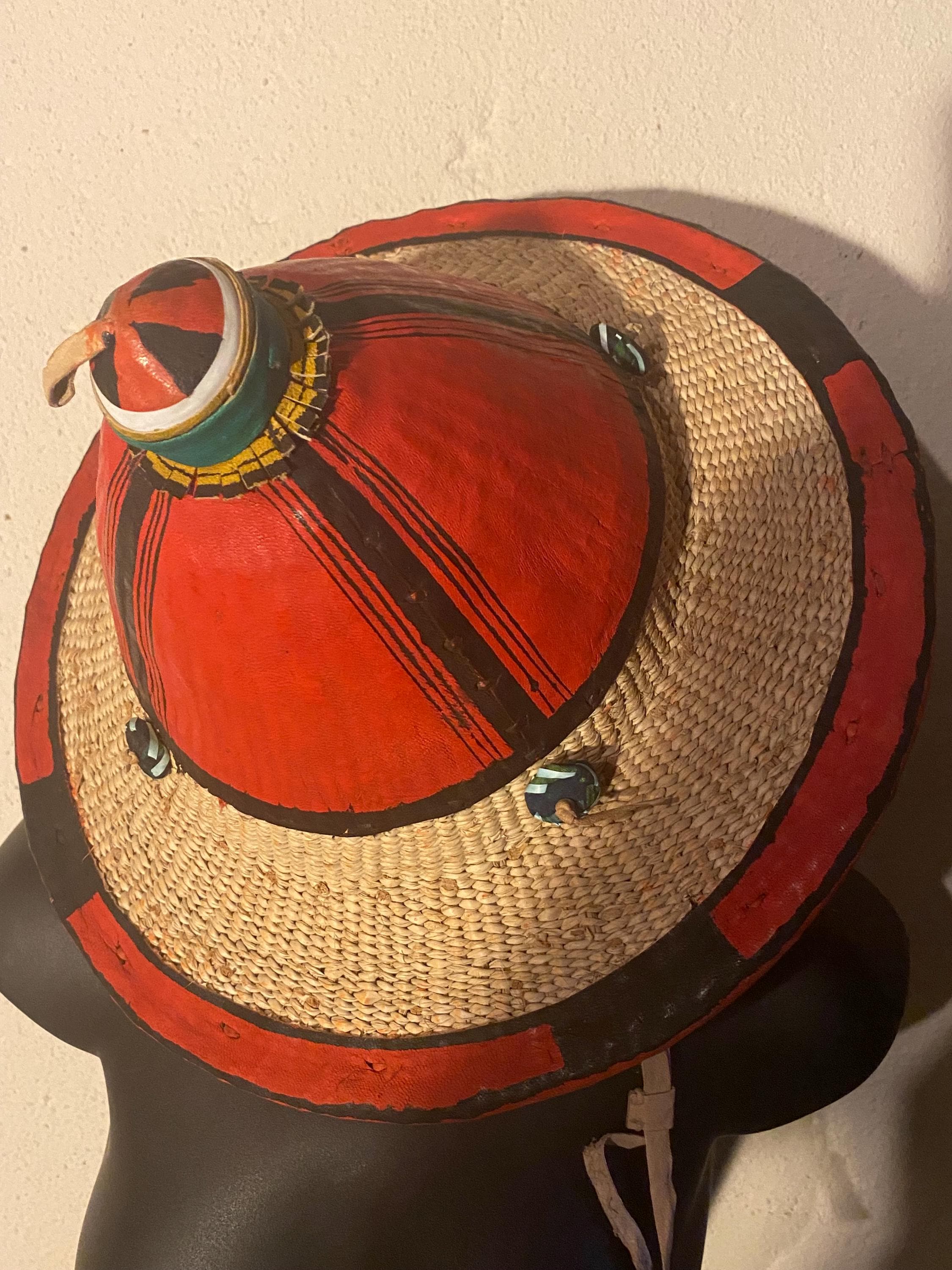 Authentic  Handmade Fulani Leather Conical Straw Hat